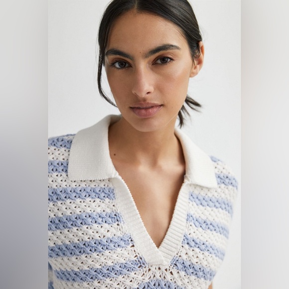 Anthropologie Maeve Striped Open Back Knit Sweater Blue White Top M Preppy Style - Picture 5 of 15